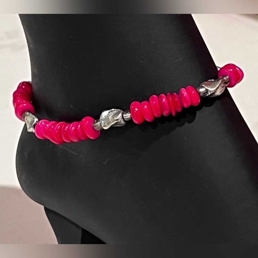 Pink and Silver Handmade Beaded Bracelet